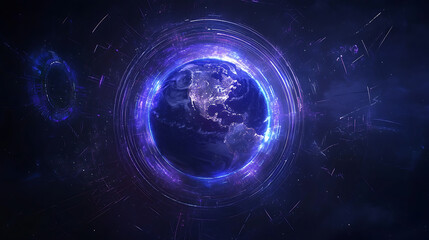 Obraz premium Abstract background with glowing purple stars and lines on blue gradient background