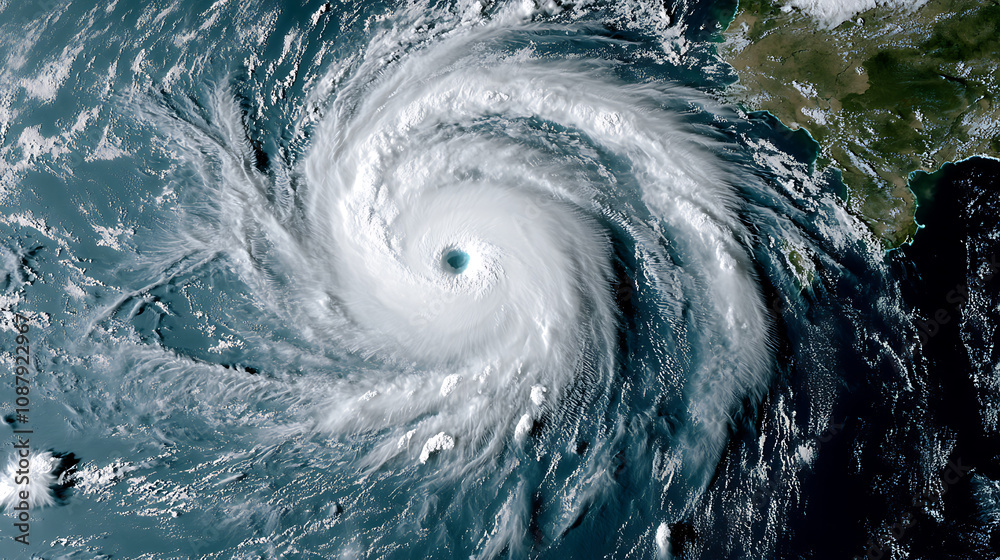 Poster a super typhoon churns over the ocean, illustrating a dynamic and powerful tropical storm system app