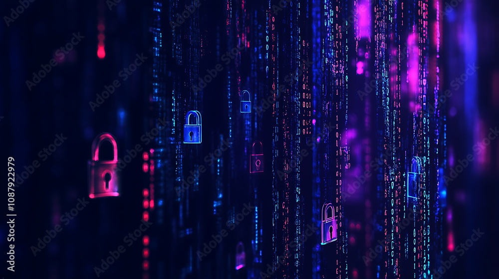 Poster Abstract blue technology background with a circuit board pattern and dots on a dark blue banner for web design, a digital tech