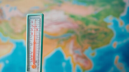 A thermometer records a high of fifty degrees Celsius, set against a background depicting the Indian subcontinent, illustrating a hot weather concept