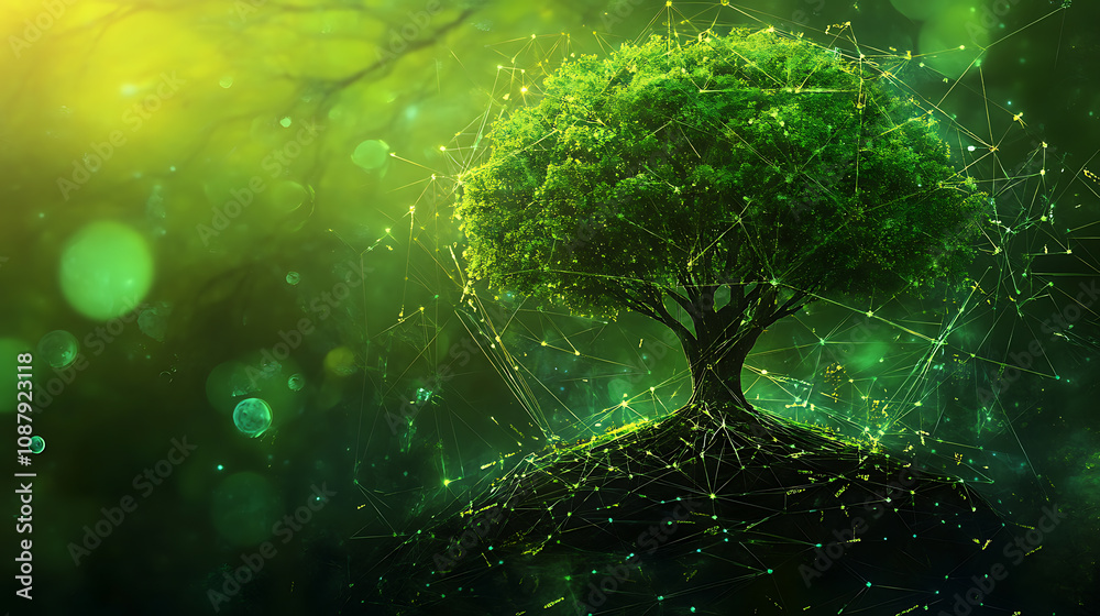 Aufkleber A conceptual image illustrating the interconnectedness of global networks, emphasizing the importance of nurturing and protecting the environment for future generations