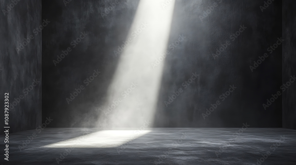 Poster abstract gray background with white beam of light, minimalistic scene for product presentation