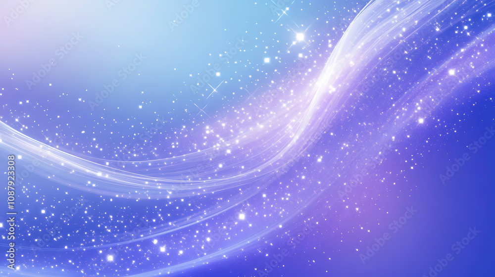 Poster abstract background with glowing purple stars and lines on blue gradient background