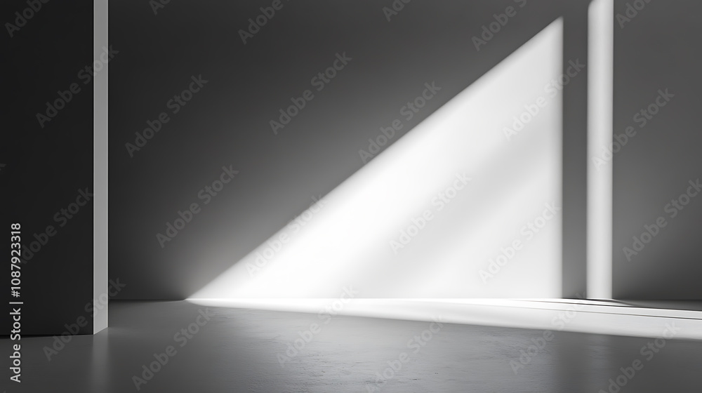 Poster abstract gray background with white beam of light, minimalistic scene for product presentation