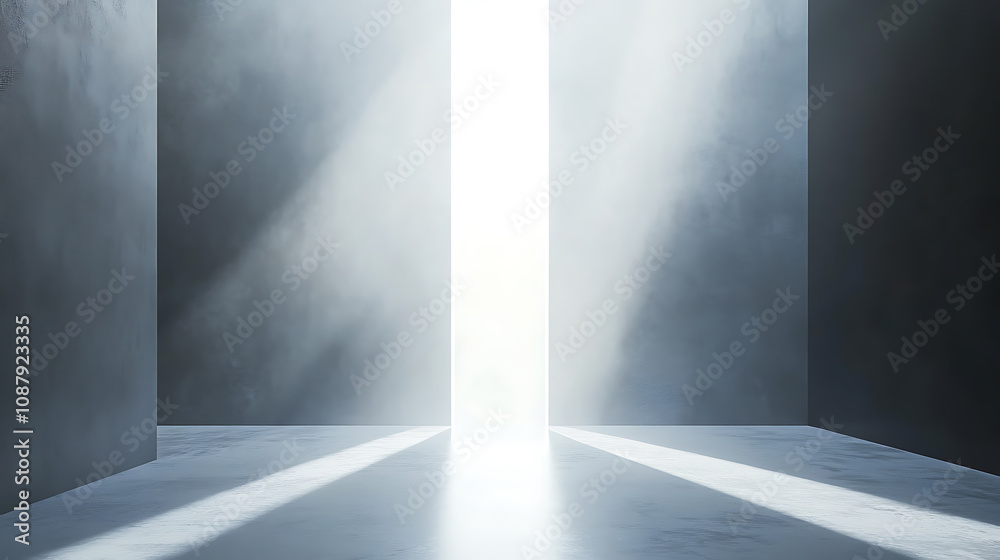 Poster Abstract gray background with white beam of light, minimalistic scene for product presentation