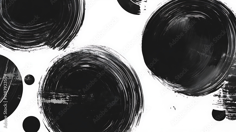 Aufkleber abstract black ink splashes and circles on a white background with brush strokes
