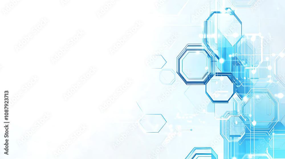 Poster Abstract background with blue triangles and flying particles on a white background
