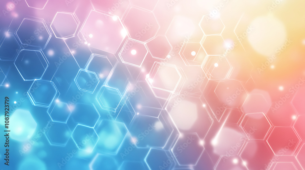 Aufkleber a digital illustration of an abstract background with hexagons and icons representing technology, in