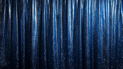Blue curtains embellished with sequins create a sparkling, glittery background, perfect for holiday decorations or photo booth drapes