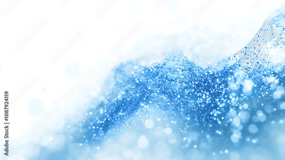 Aufkleber Abstract background with blue triangles and flying particles on a white background
