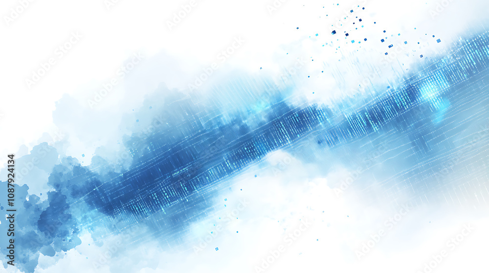 Poster Abstract background with blue triangles and flying particles on a white background