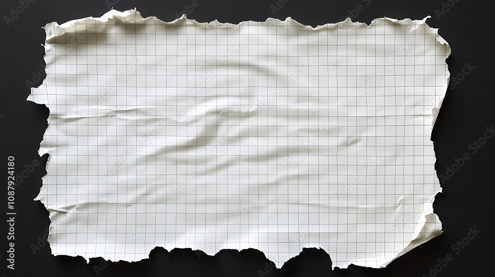 Poster a visual of ripped white graph paper against a black background, offering a torn paper texture with 