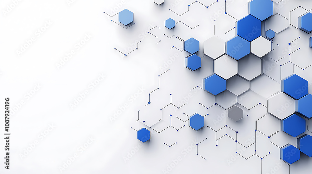 Aufkleber A white background with blue and gray geometric shapes, representing the digital transformation of construction marketing for web design