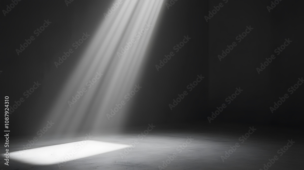 Aufkleber Light gray background with a beam of light shining down, creating an empty space for product display or presentation