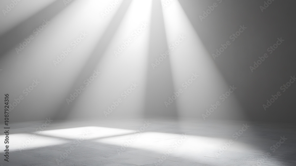 Aufkleber Light gray background with a beam of light shining down, creating an empty space for product display or presentation
