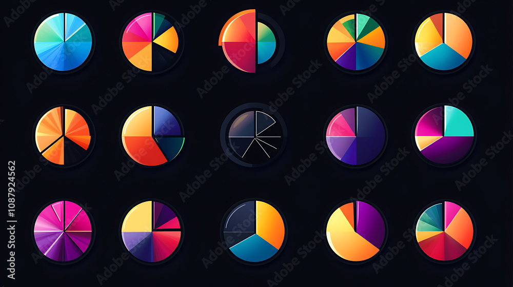 Aufkleber an icon set depicting a pie chart divided into 29 segments, useful for infographics and data represe