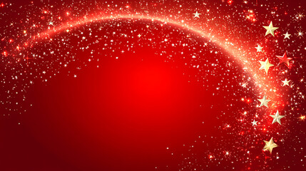 Red background, starlight effect, curved light line and stars decoration on the edge of the red gradient