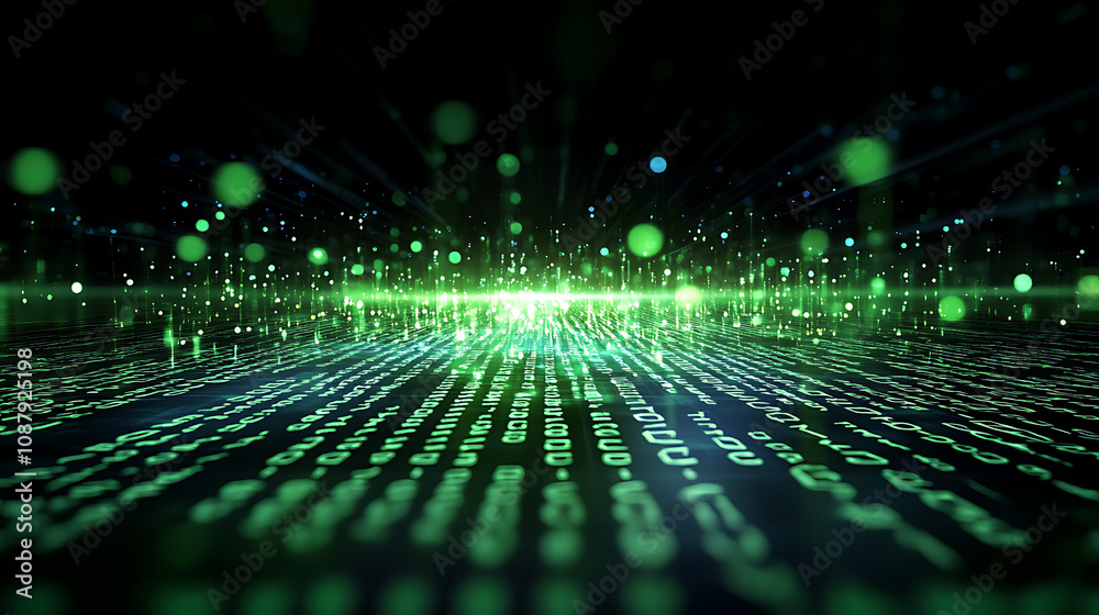 Aufkleber Crisp green binary code falling down on a black background