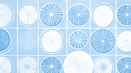 Background with blue and white balloons, golden confetti and ribbons on light gray background