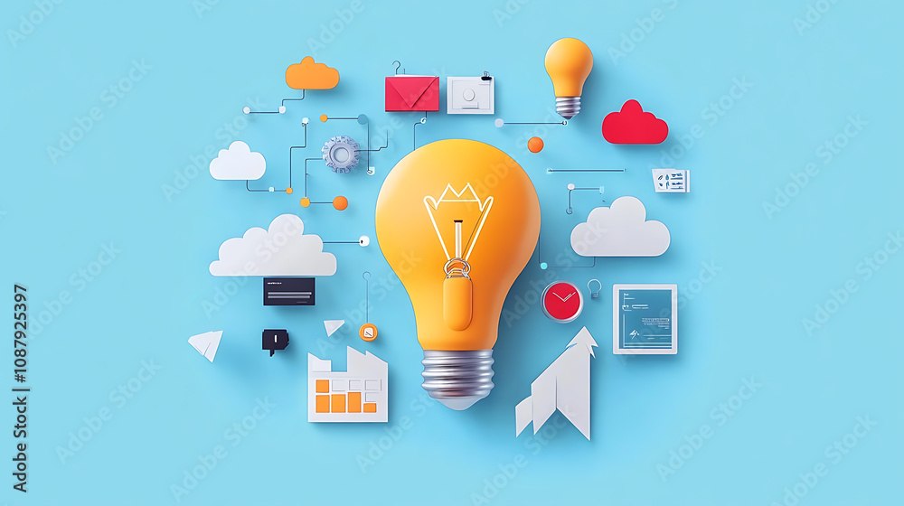 Poster a light bulb with a digital technology and innovation concept on a blue background