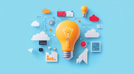 A light bulb with a digital technology and innovation concept on a blue background