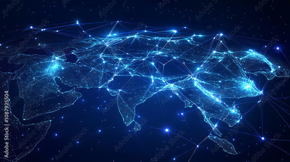 Aufkleber abstract network map of saudi arabia connecting middle east north africa in global data exchange con