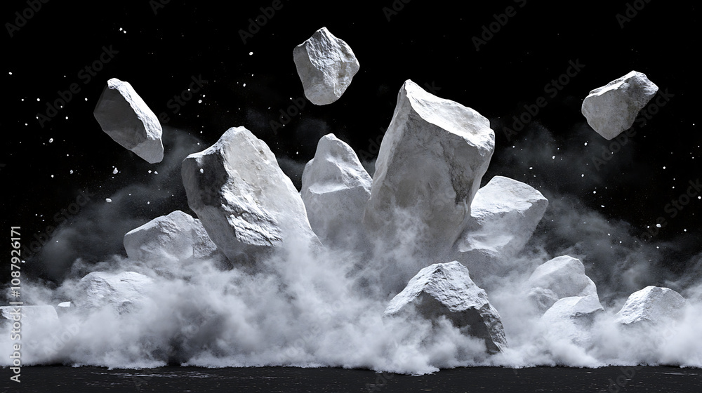 Aufkleber abstract rock explosion white stone fragments dust particles dynamic texture background digital illu