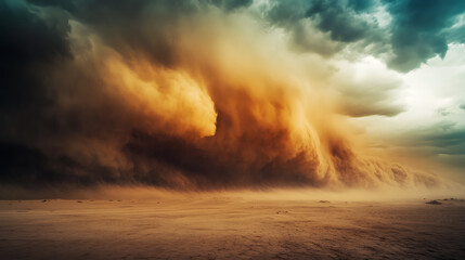 Dramatic sandstorm engulfing a vast desert landscape creating an abstract and surreal atmosphere digital art illustration