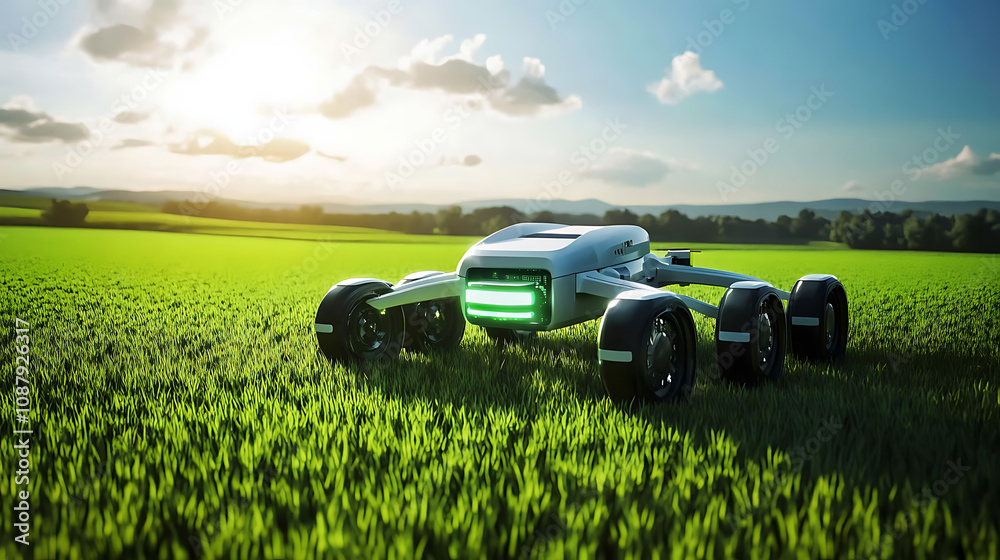 Poster aipowered precision agriculture system optimizing crop yields in lush green field futuristic farming