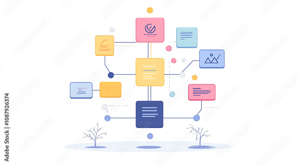 Aufkleber Business workflow process management concept with data diagram of hierarchical structure digital transformation illustration