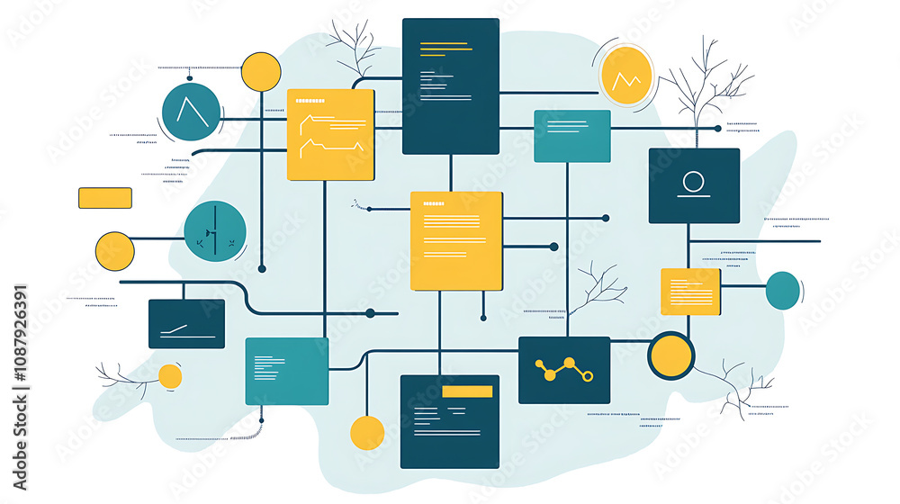 Aufkleber business workflow process management concept with data diagram of hierarchical structure digital tra