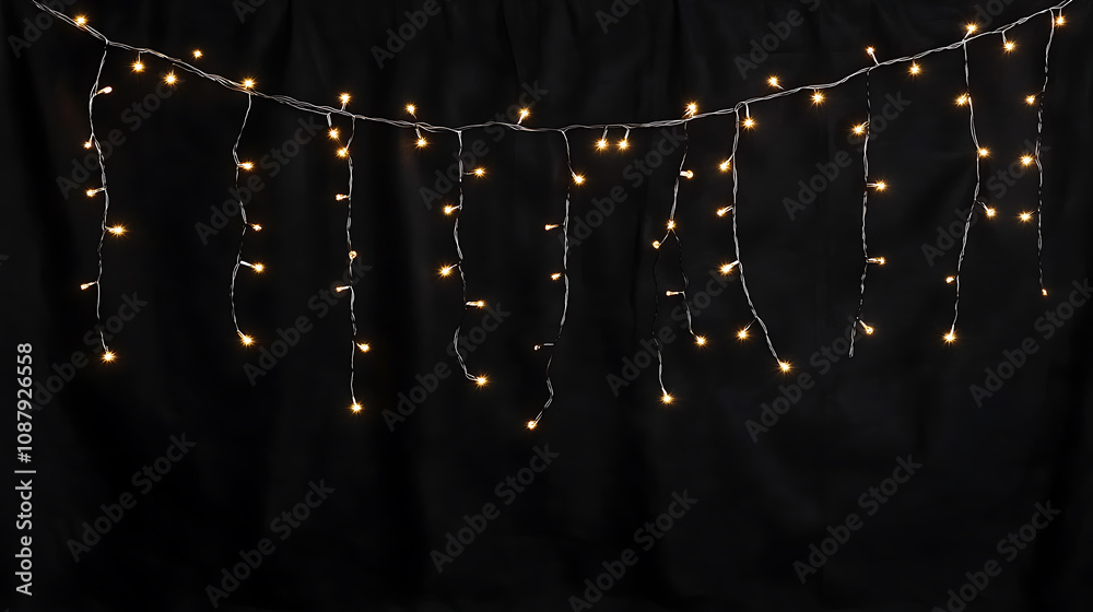 Aufkleber light string lights decoration on black background with copy space area