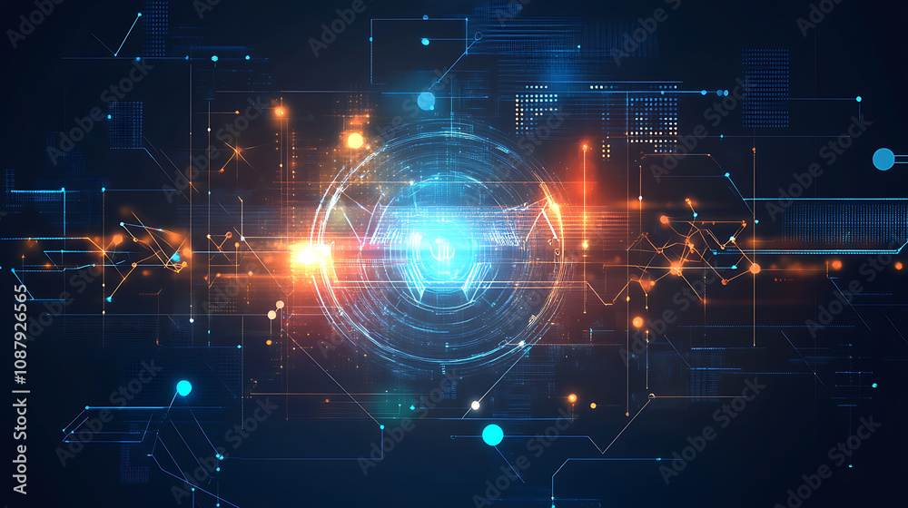 Poster Glowing abstract technology code on dark screen big data and iot concept futuristic digital background illustration