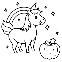 Unicorn with rainbow line art