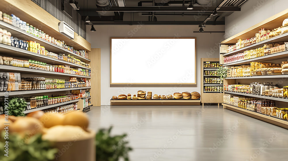 Aufkleber generic supermarket bakery or grocery store with blank signboard mockup retail branding concept 3d r