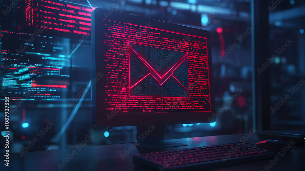 Poster ransomware phishing attack email on computer screen cyber security threat concept digital illustrati