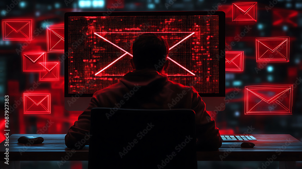 Poster ransomware phishing attack email on computer screen cyber security threat concept digital illustrati