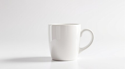 Obraz premium Minimalist white mug on clean background: modern coffee cup aesthetic