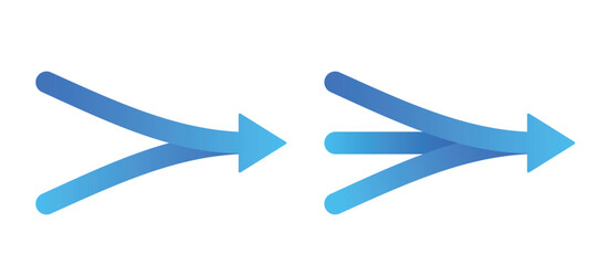 Two and three arrows merging icon set. Clipart image isolated on white background.