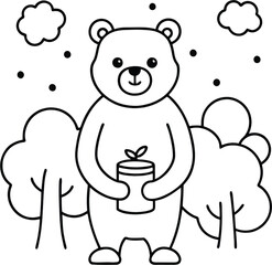 Teddy bear in forest outline
