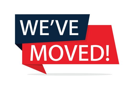 Weve Moved message origami icon. Clipart image isolated on white background.