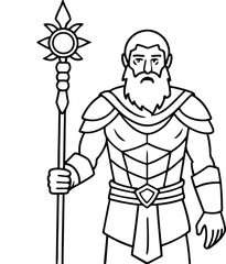 Worrier with sword line art coloring page