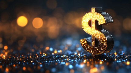 3D dollar sign placed on a clean, empty background, symbolizing wealth, finance, and investment in a minimalist, modern setting with a focus on the concept of money and financial growth