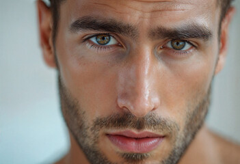 Obraz premium Intimate Close-Up of a Male Face with Focus on Features