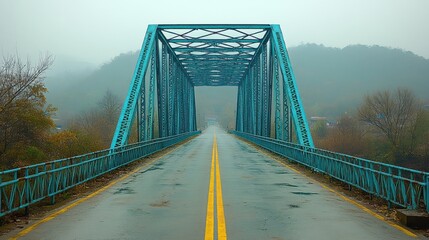 Obraz premium Misty blue metal bridge road.