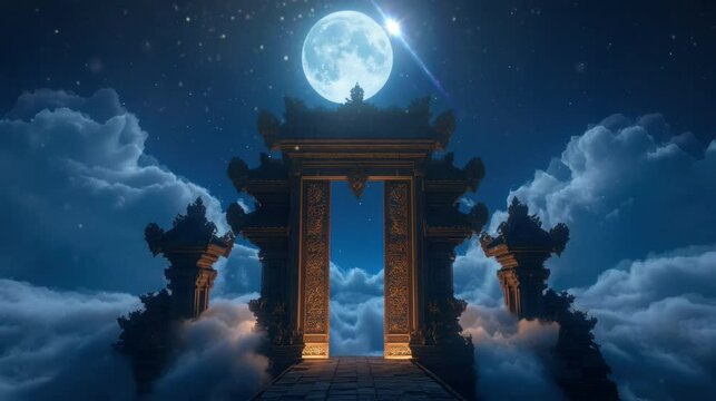 The combination of beautiful views of the full moon cloud gate is very amazing. seamless looping time-lapse virtual 4k video Animation Background.	
