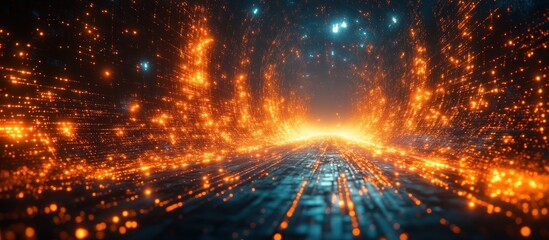 Obraz premium Abstract glowing path with orange and blue lights.