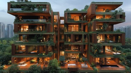 Modern architectural design with greenery integration.