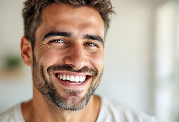 Obraz premium Male Smiling Naturally with Bright Expression and Warm Lighting
