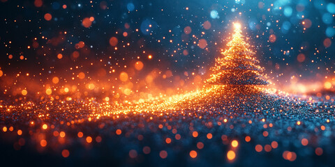 shimmering digital Christmas tree glowing with vibrant lights, symbolizing modern holiday cheer, festive spirit, and the blending of tradition with technology for a bright future of celebrations